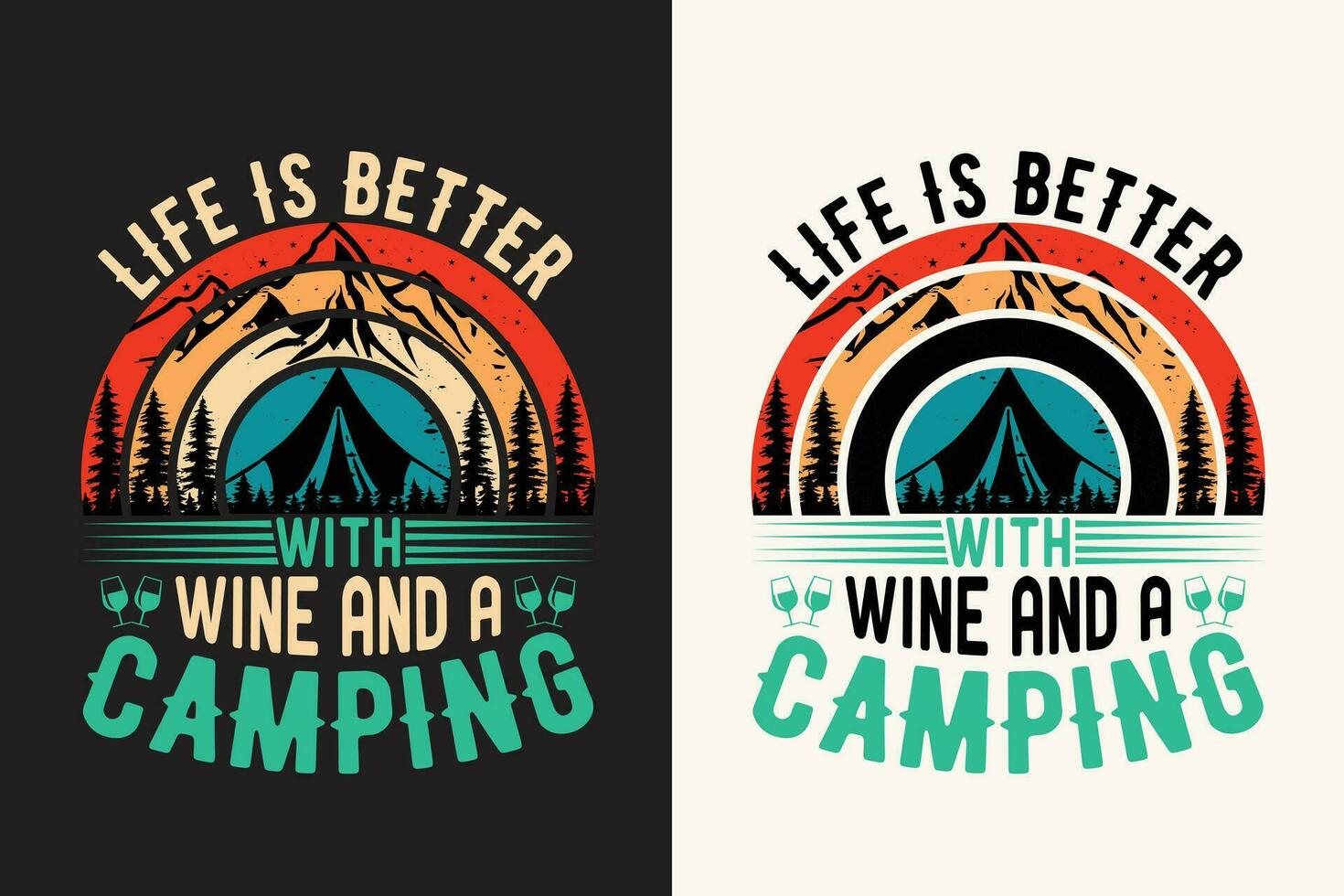 Camping t shirt design retro vintage color print ready files vector