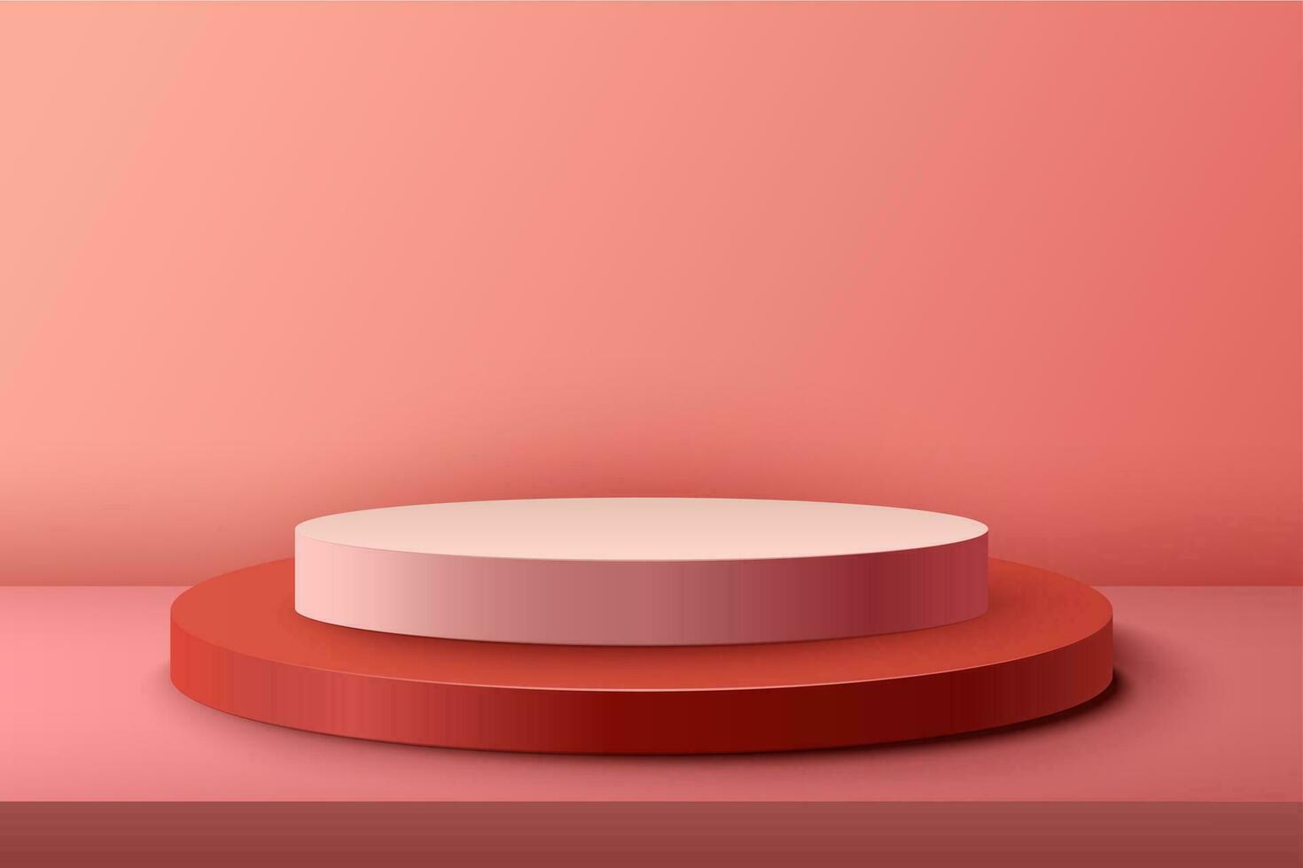 Abstract 3D realistic red and pink empty round podiums. Minimal scene for product display presentation. Award ceremony concept. Abstract scene with cylindrical podiums vector