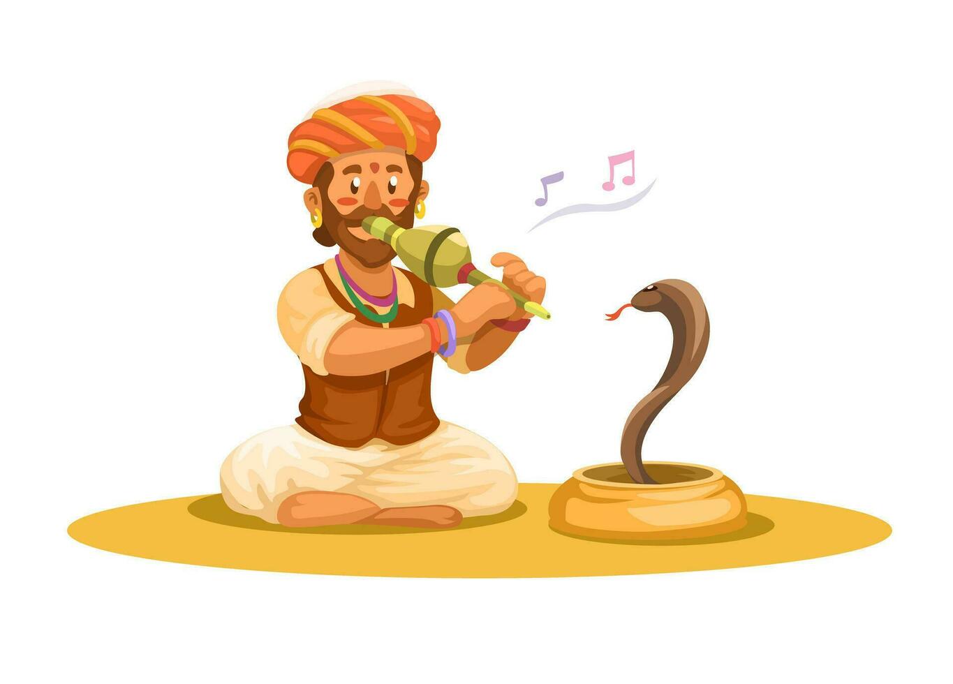 Indian Serpent Charmer Traditional Art Perform Character Cartoon illustration Vector