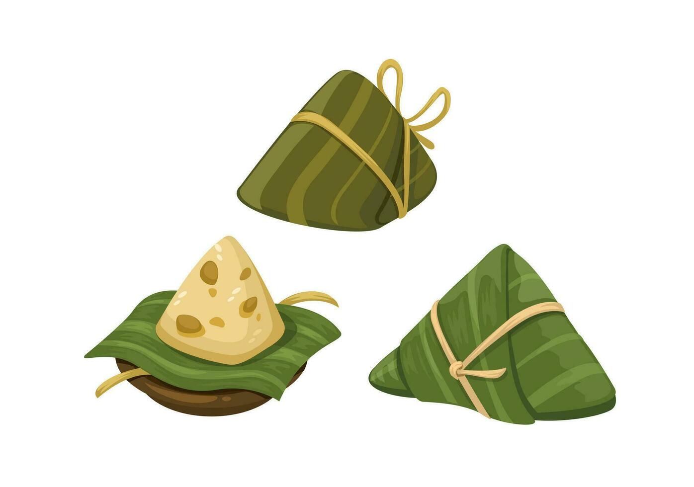 bak cang alias zongzi o pegajoso arroz bola de masa hervida asiático comida símbolo conjunto dibujos animados ilustración vector