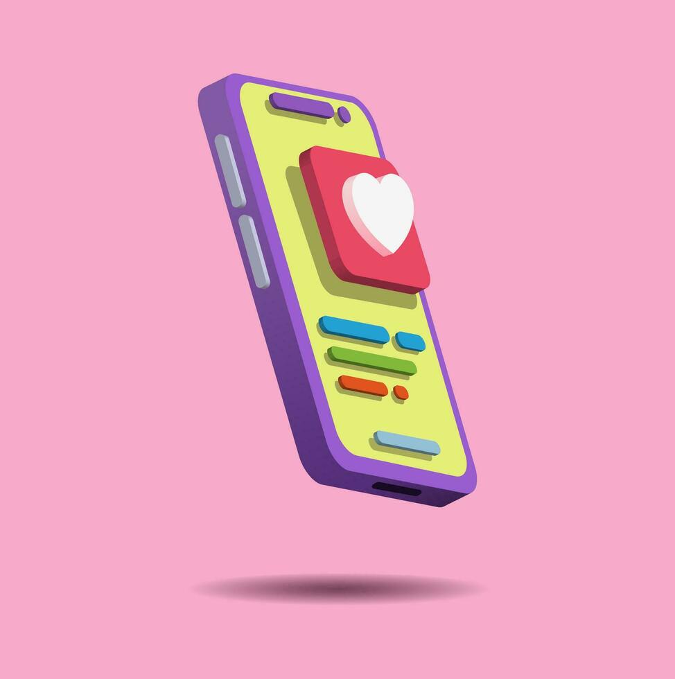 3D Smartphone Display Screen Social Media Symbol Cartoon Clay Illustration Vector