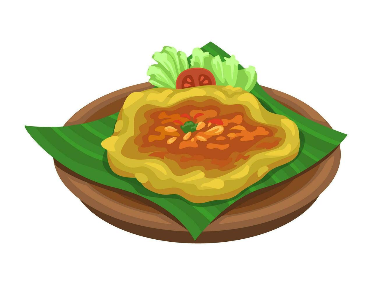 Kerak Telor Indonesian Traditional Street Food Making From Egg and Rice Food Symbol Cartoon illustration Vector