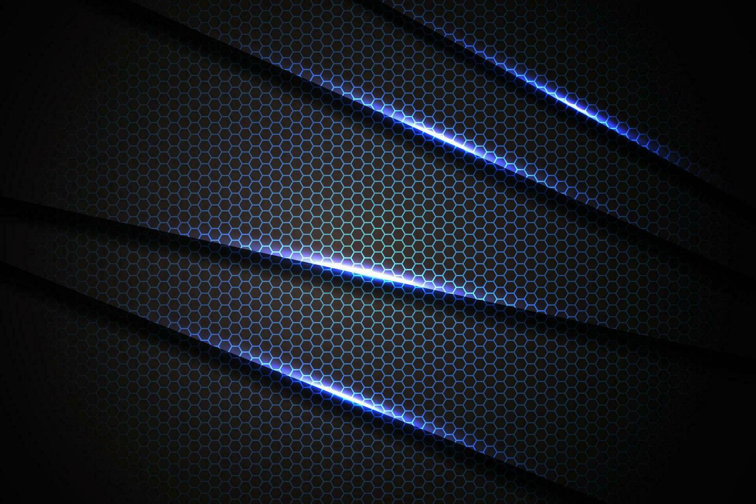 triángulo de barra de luz azul abstracto en negro con diseño de malla hexagonal ilustración de vector de fondo de tecnología futurista de lujo moderno.
