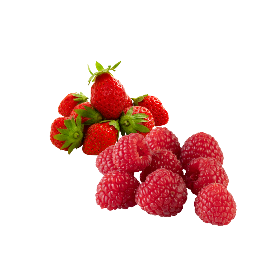 Raspberry and Strawberry Cut out, isolated transparent background png