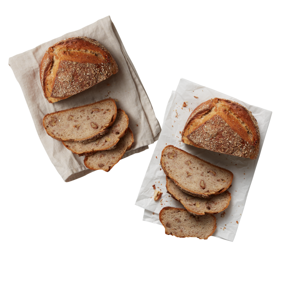 sliced bread top view on paper Cut out, isolated transparent background