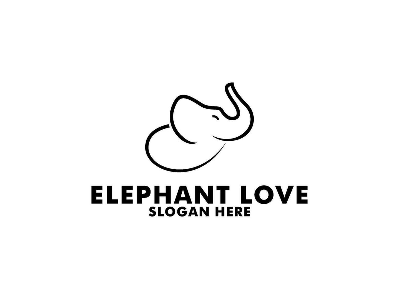 Elephant Cute with Love Shape on line art style logo design template vector