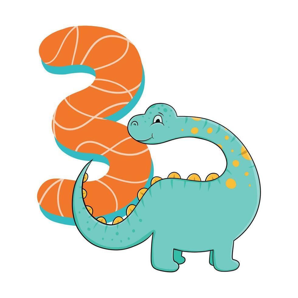 Cute Baby Dinosaur With Number, Vector Illustration