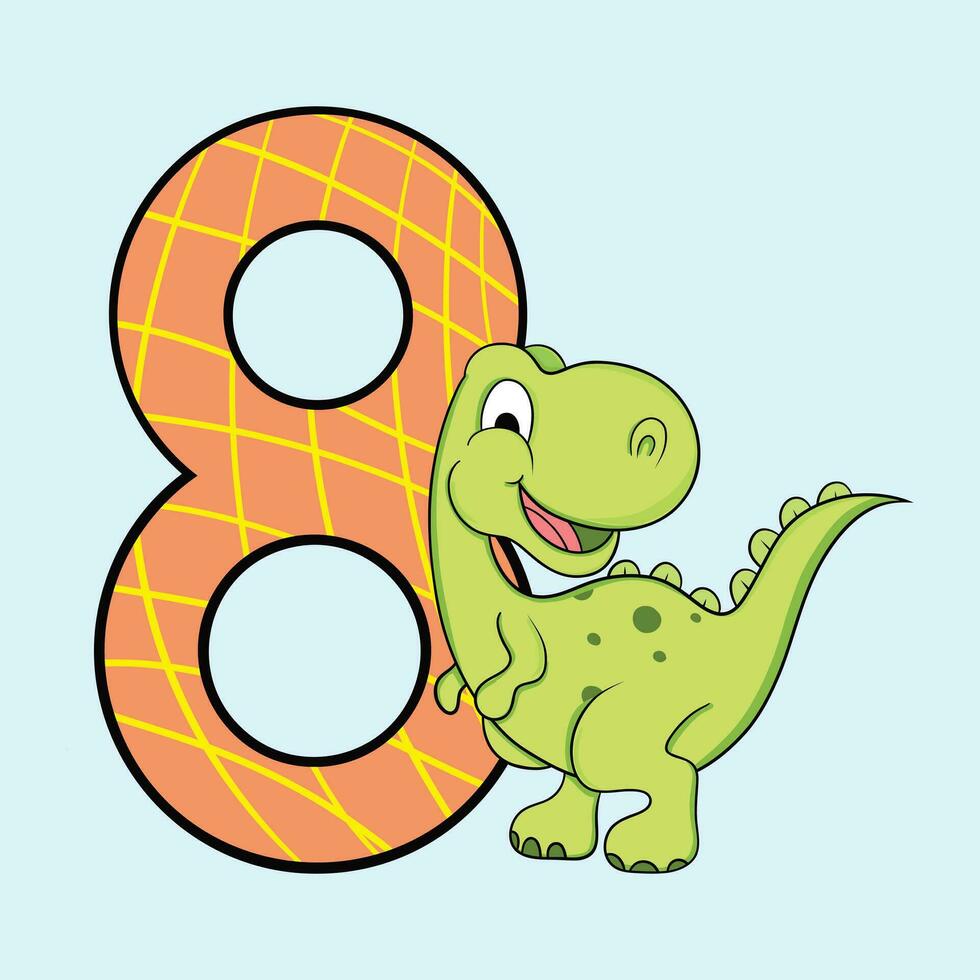 Cute Baby Dinosaur With Number, Vector Illustration