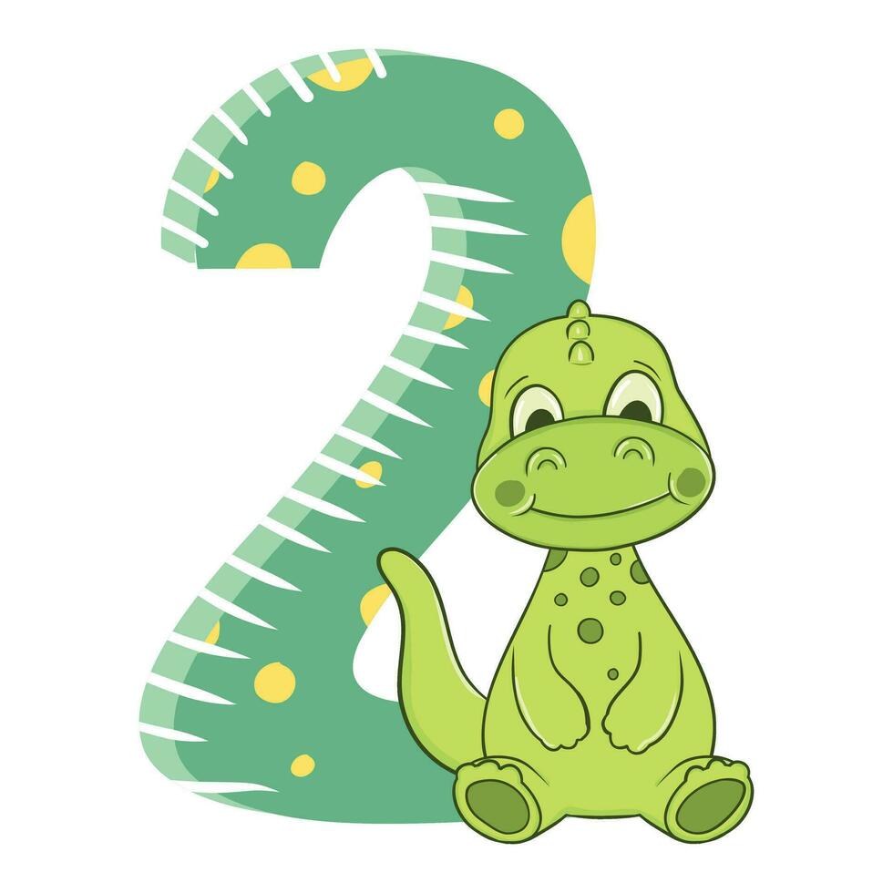 Cute Baby Dinosaur With Number, Vector Illustration