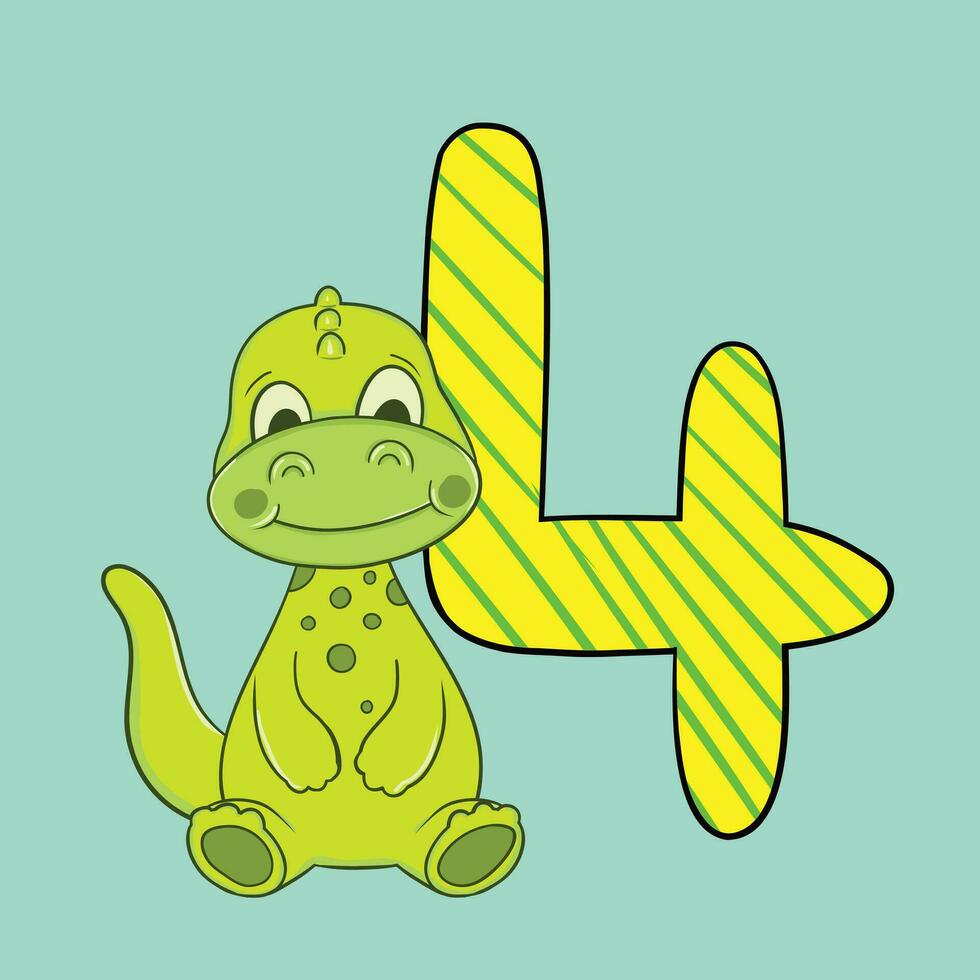 linda bebé dinosaurio con número, vector ilustración