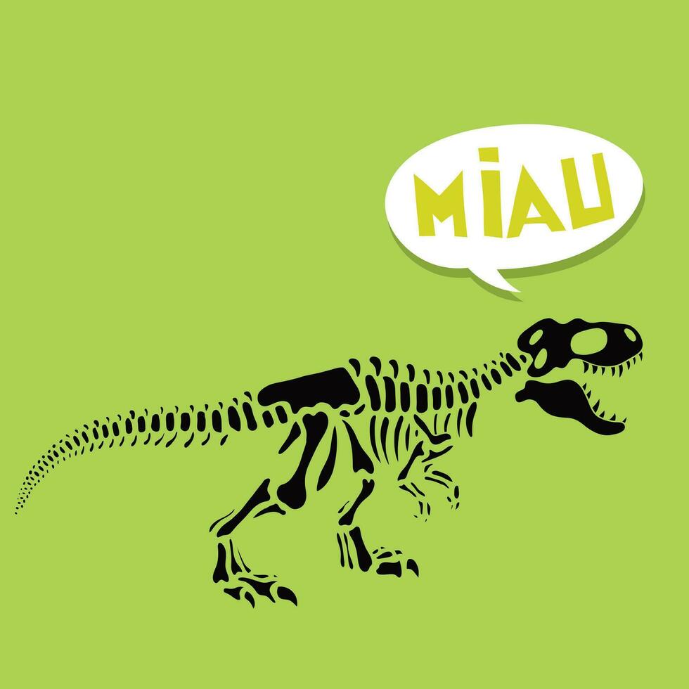 Funny Dinosaur Full Body Skull with Speech Bubble with Word Miau vector