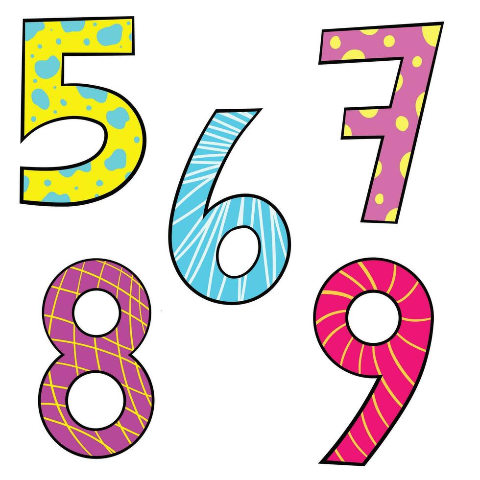 Set of Cute Vector Clipart Numbers, 5 to 9