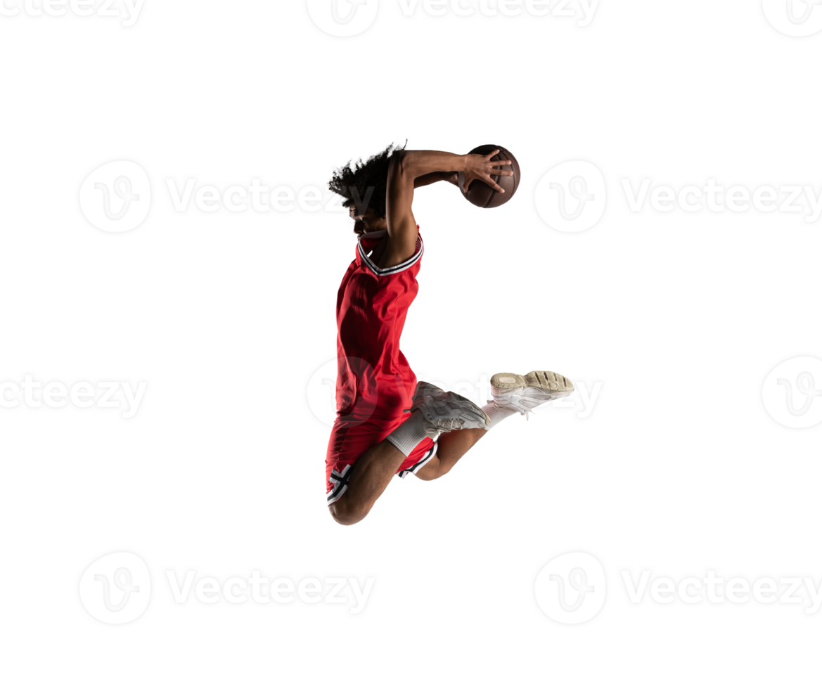 Isolated basketball  player jumping to make a basket png