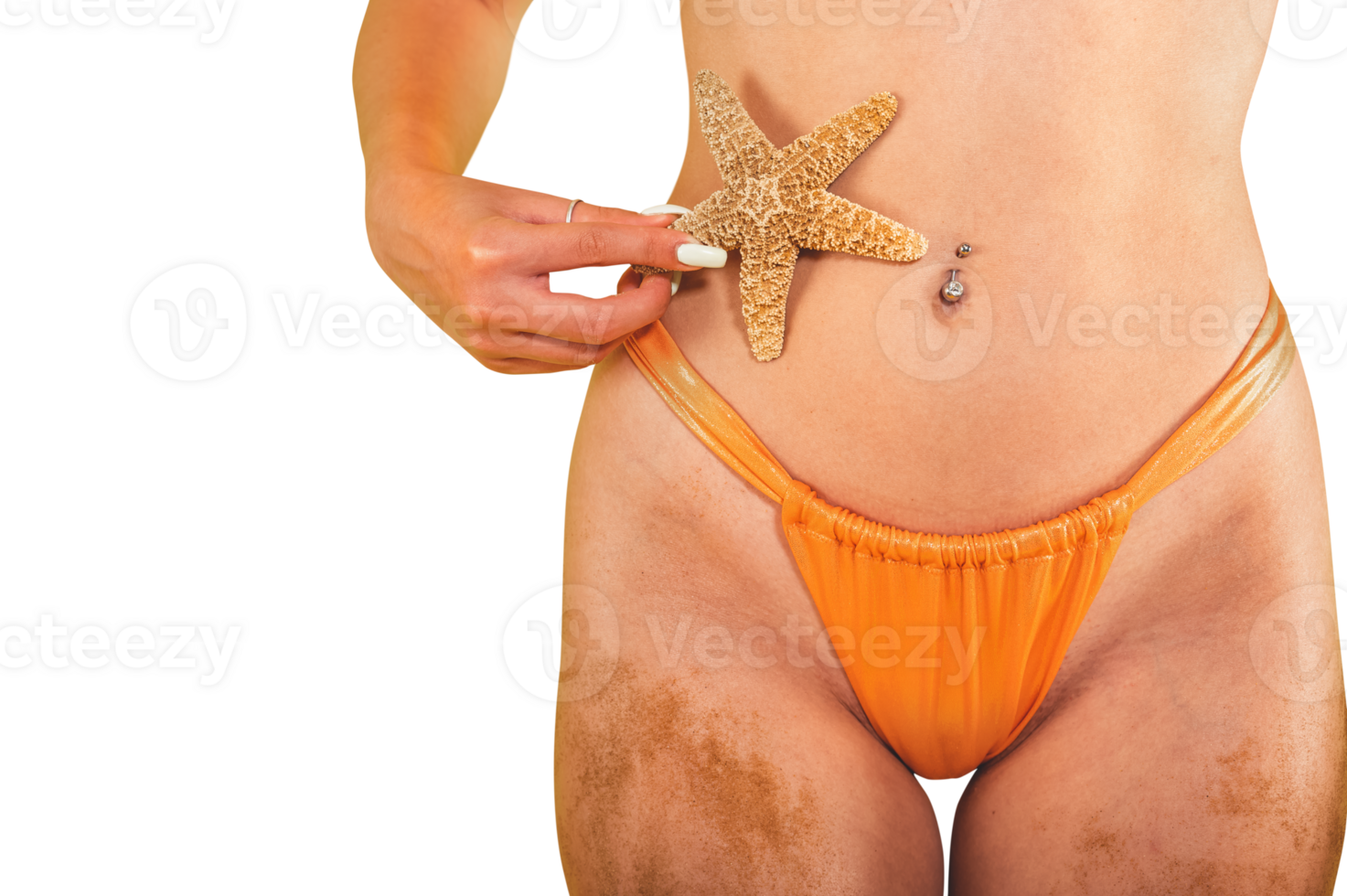 woman ready to the summertime holds a starfish in hand png