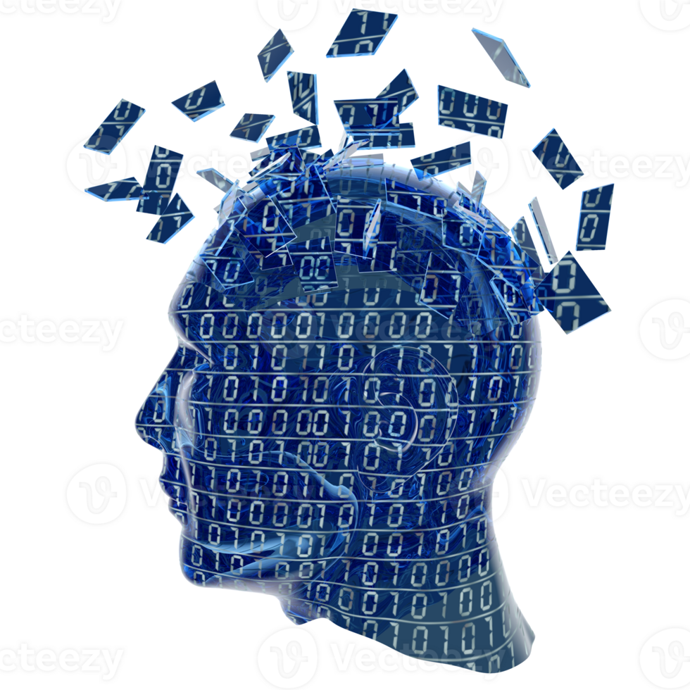 artificial inteligencia concepto con un cabeza hecho de binario código png