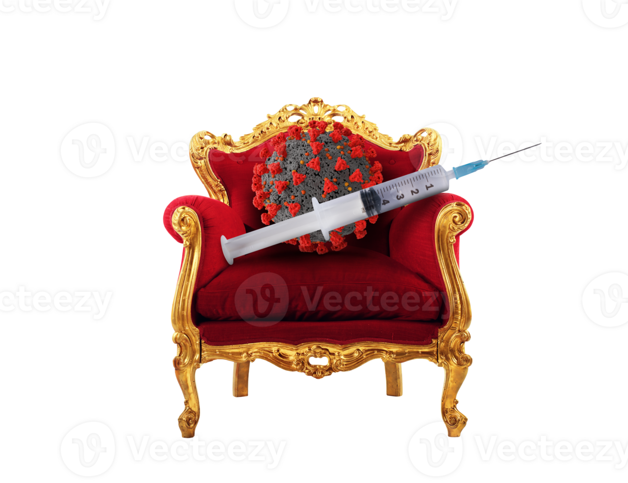 Luxury armchair with a syringe with the vaccine of covid-19 png