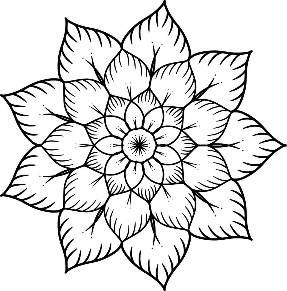 Monochrome ethnic mandala design. Anti-stress coloring page for adults. Hand drawn black and white vector illustration