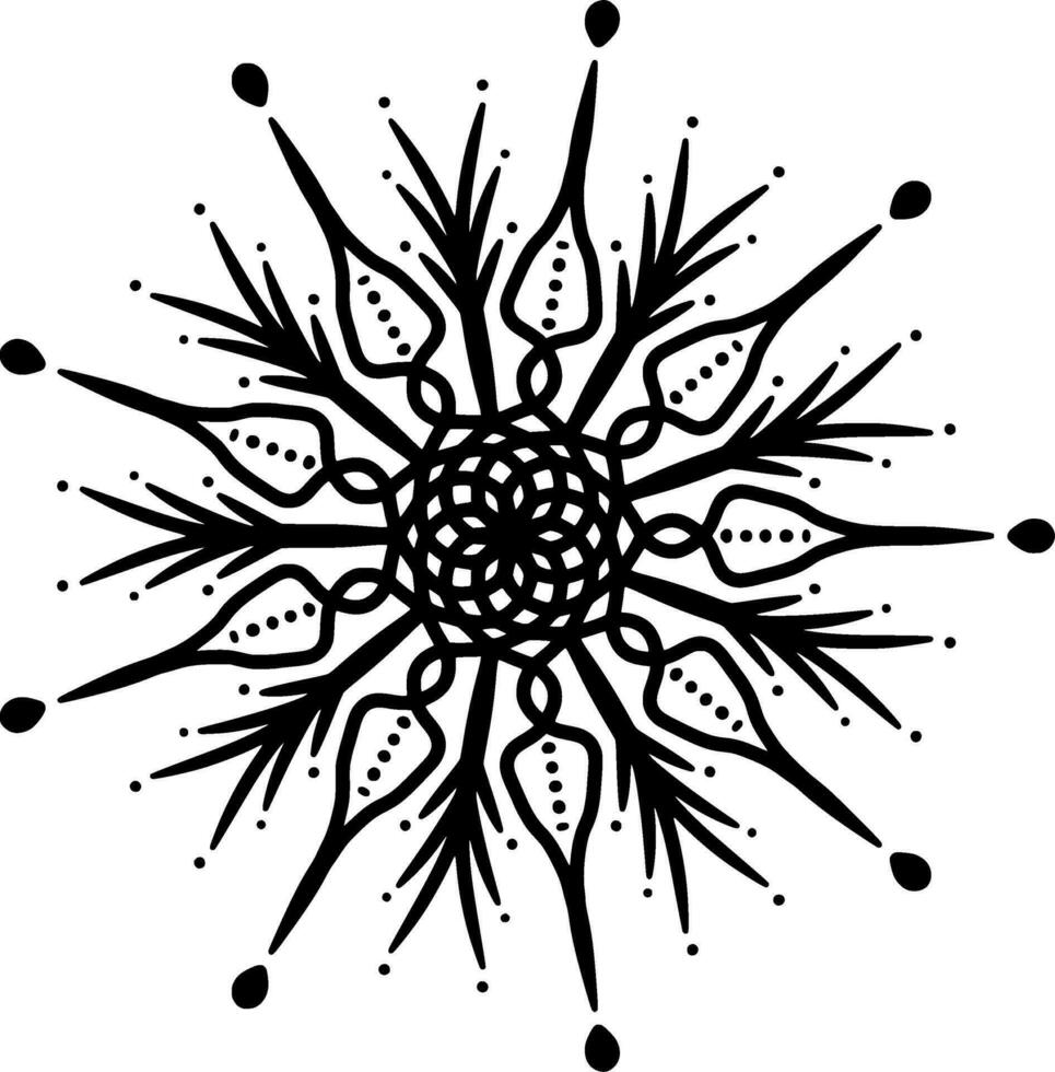 Monochrome ethnic mandala design. Anti-stress coloring page for adults. Hand drawn black and white vector illustration