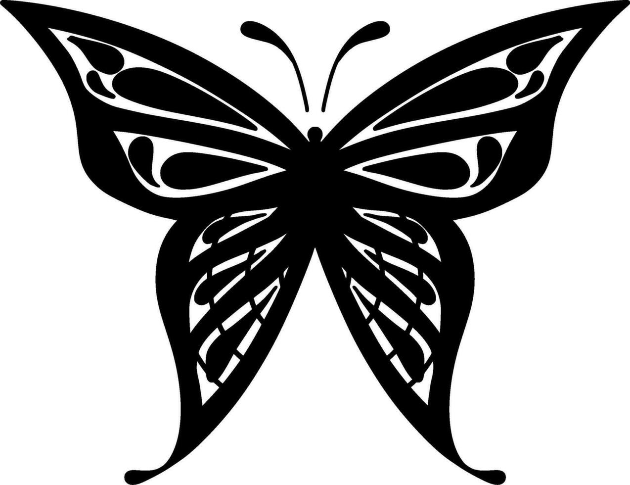 Monochrome ethnic butterfly design. Anti-stress coloring page for adults. Hand drawn black and white vector illustration