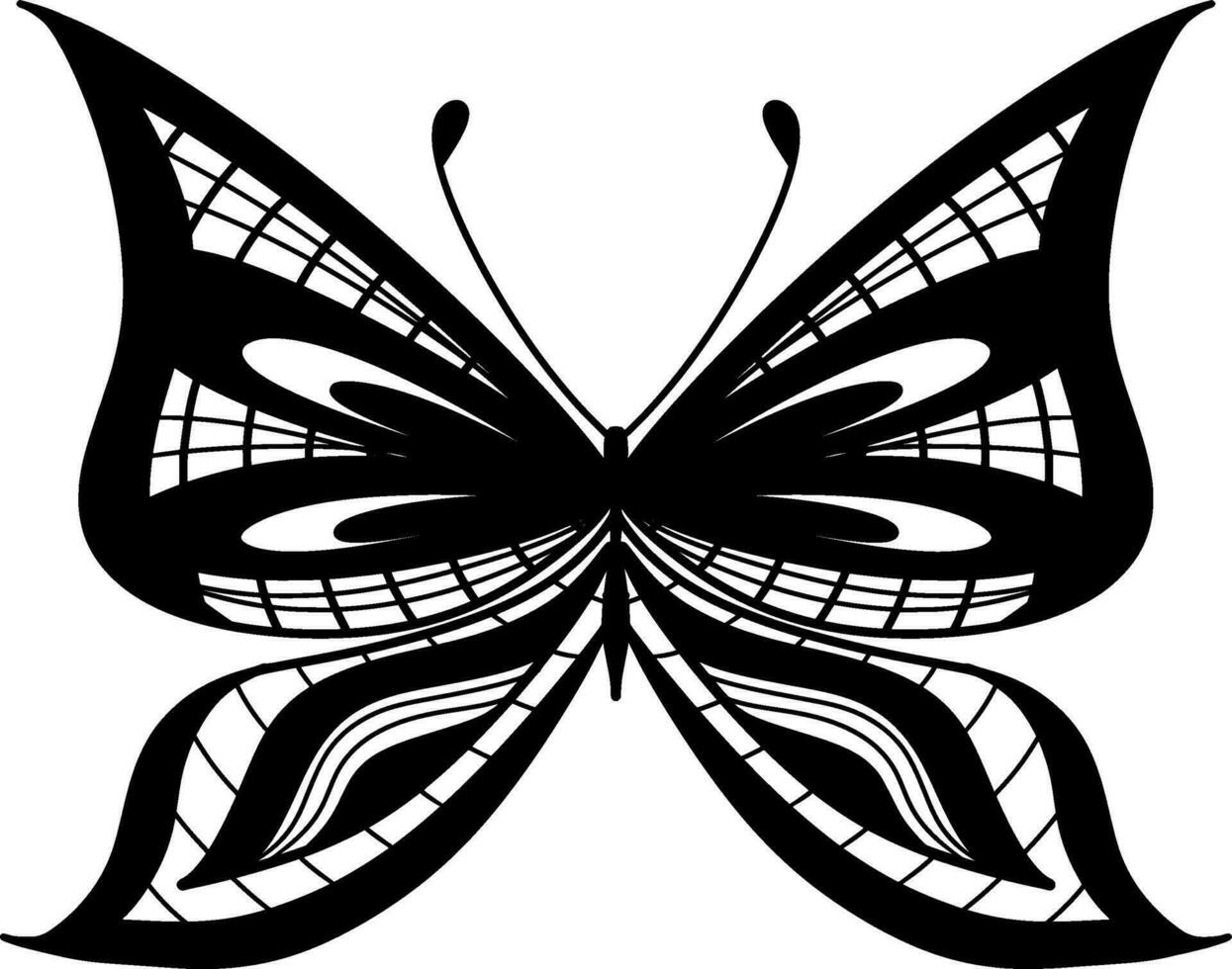 Monochrome ethnic butterfly design. Anti-stress coloring page for adults. Hand drawn black and white vector illustration