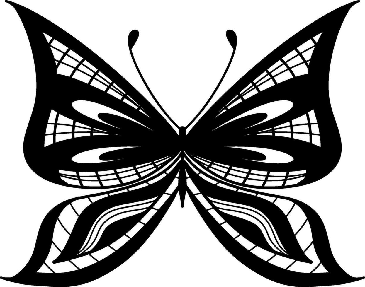 Monochrome ethnic butterfly design. Anti-stress coloring page for adults. Hand drawn black and white vector illustration