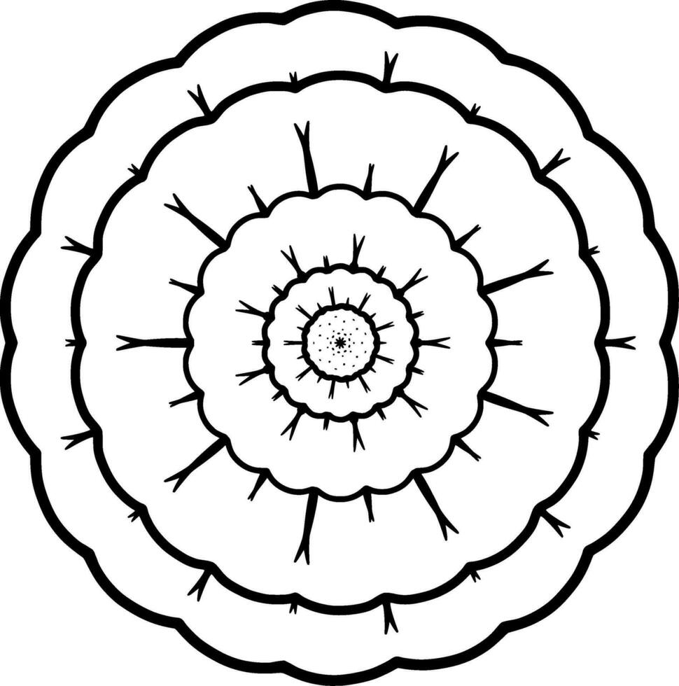 Monochrome ethnic mandala design. Anti-stress coloring page for adults. Hand drawn black and white vector illustration