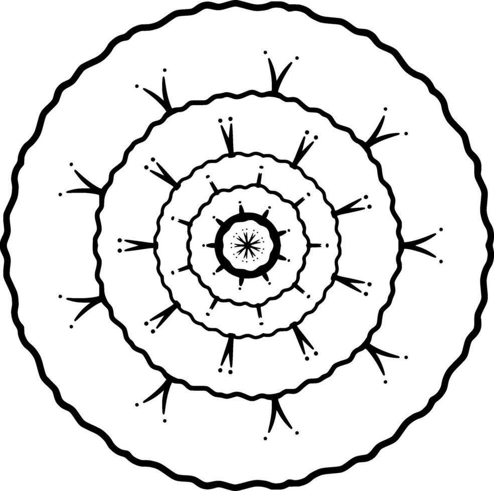 Monochrome ethnic mandala design. Anti-stress coloring page for adults. Hand drawn black and white vector illustration