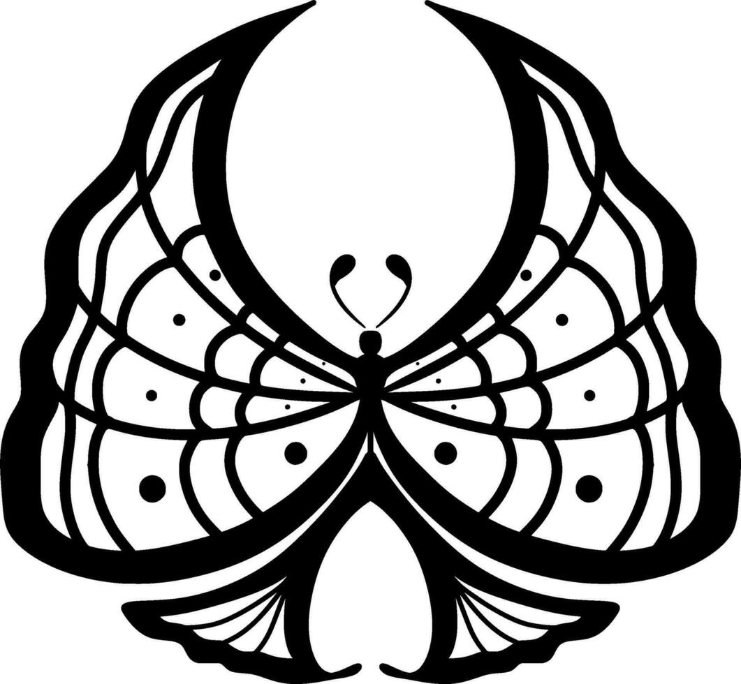Monochrome ethnic butterfly design. Anti-stress coloring page for adults. Hand drawn black and white vector illustration