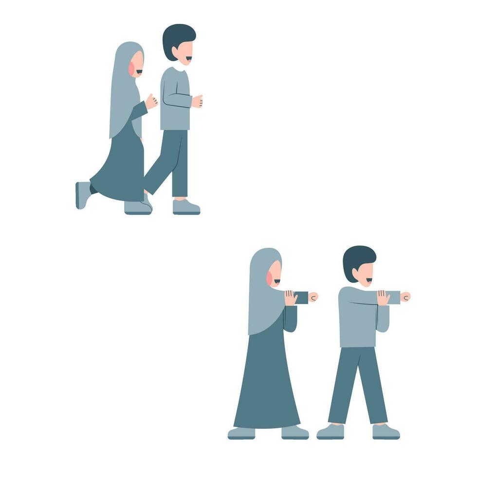 Set Of Muslim Couple Doing Outdoor Sport Activity vector