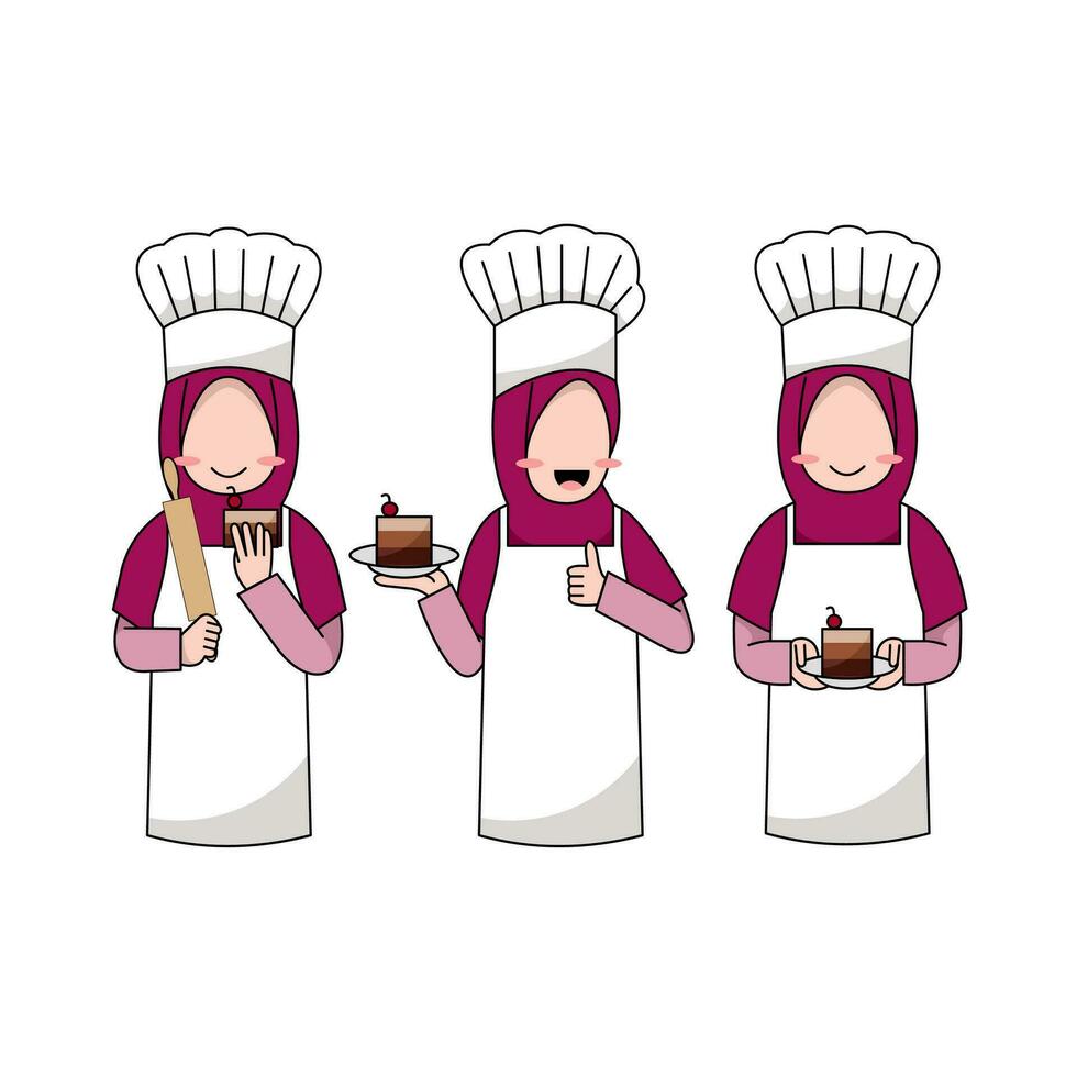 conjunto de muslimah cocinero logo vector