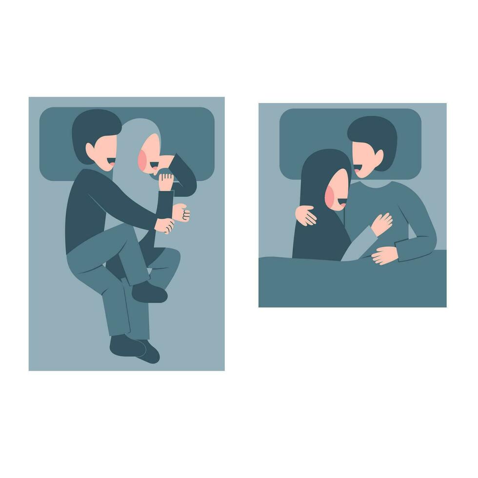 Set Of Muslim Couple In Bed vector