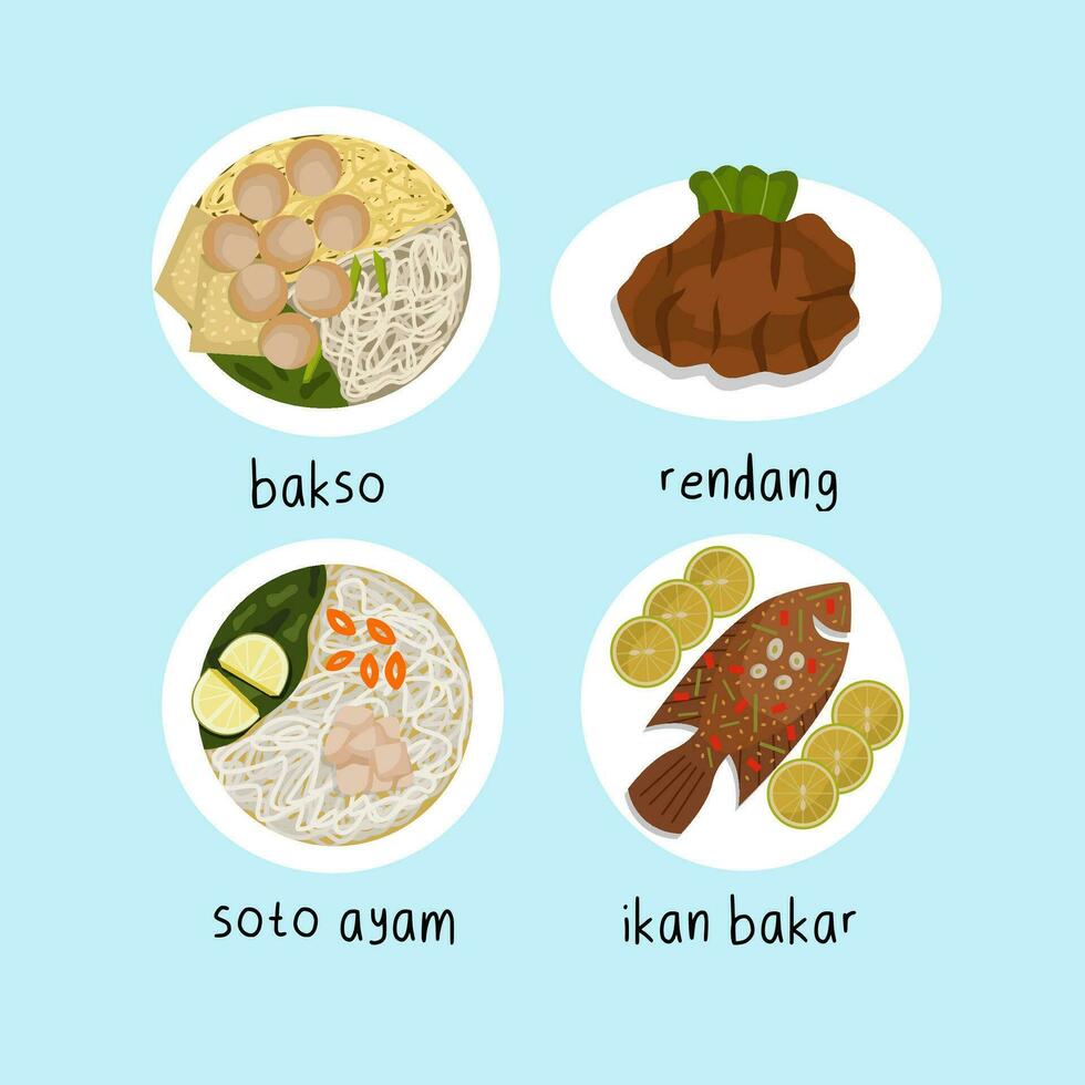 Set Of Indonesian Food Illustration vector