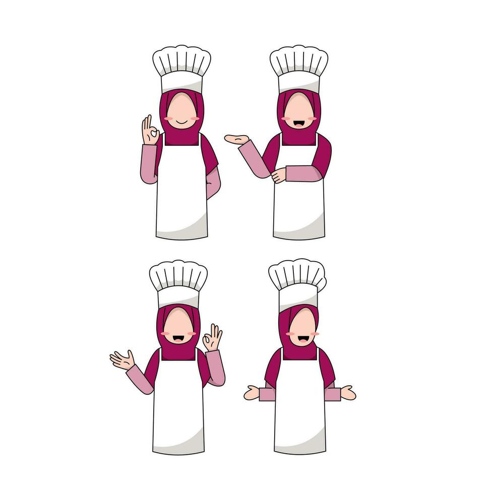 conjunto de muslimah cocinero logo vector