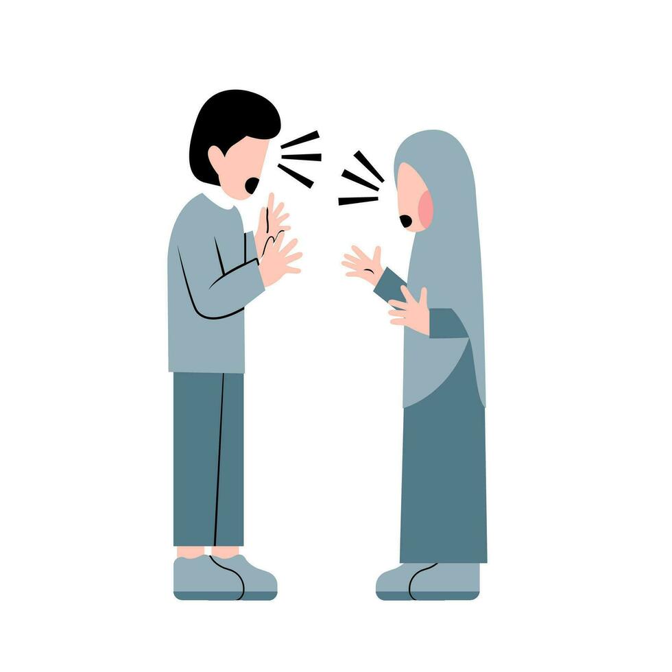 Muslim Couple Fighting Flat Illustration vector