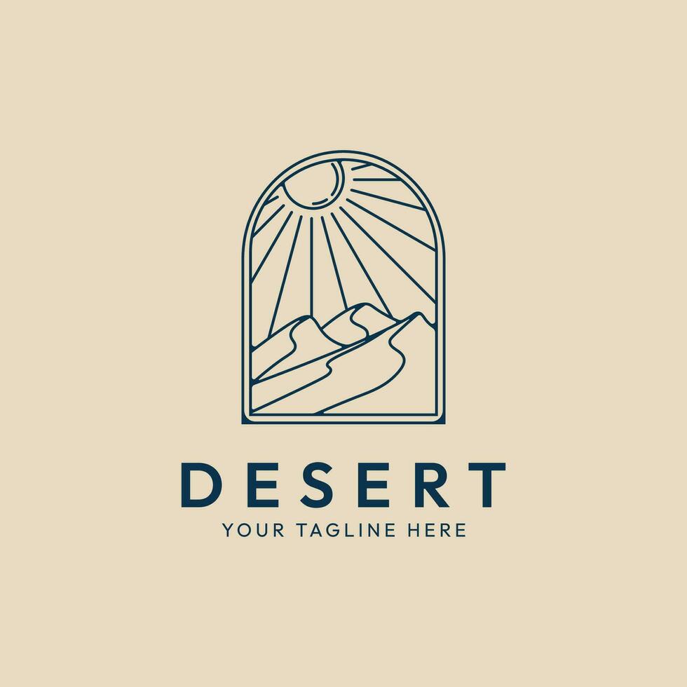 Desierto línea Arte logo minimalista, luz de sol antecedentes con emblema vector ilustración diseño