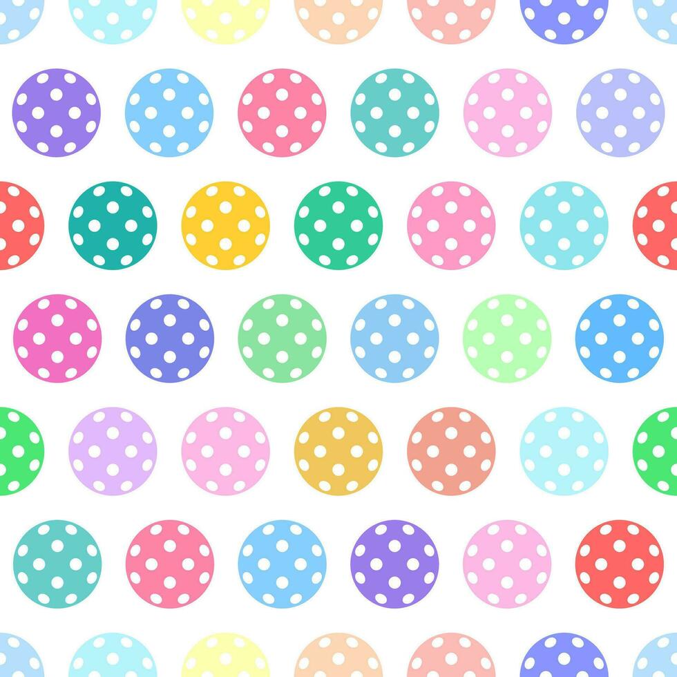 Pickleball seamless pattern with pastel color balls on white background. Flat vector illustration.