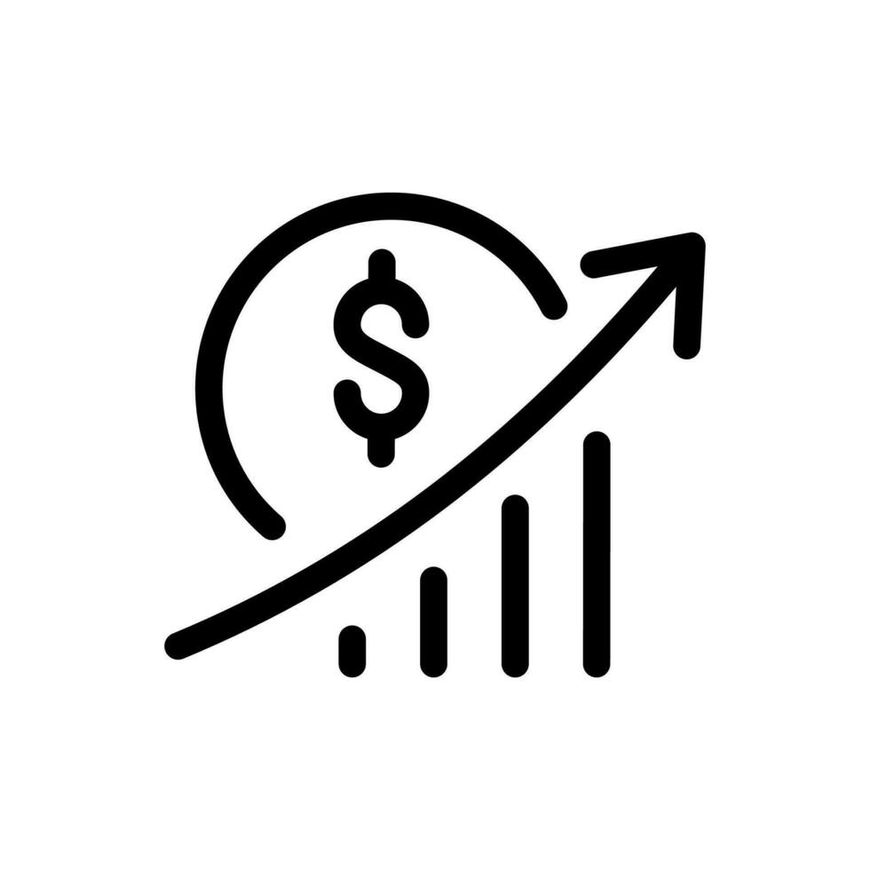 Growth vector diagram logo icon with sign dollar and arrow going up. Vector line icon isolated on white background. Success business finance investment symbol