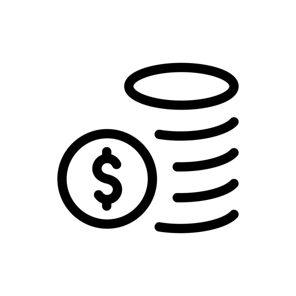 Outline stack of coins and dollar sign. Cash logo icon isolated on white background. Line money symbol for web site design. Finance business investment vector