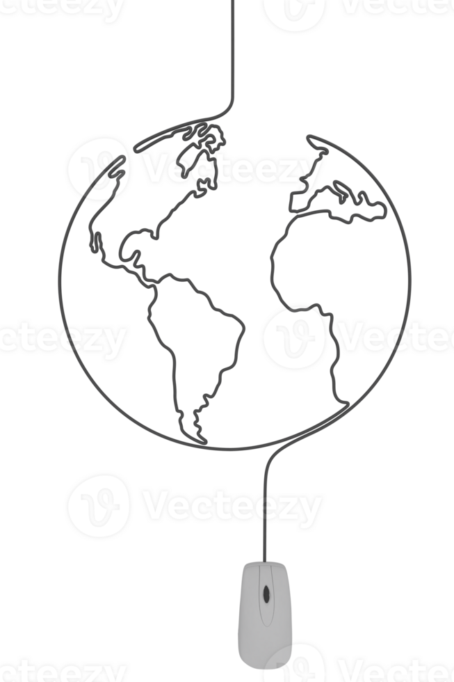 isoliert 3d Rendern von ein Maus mit das verkabelt geformt wie Welt Karte png