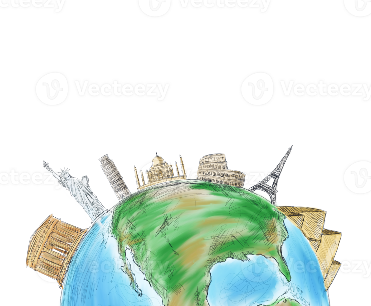 Sketch of the world with some of the principal monuments png