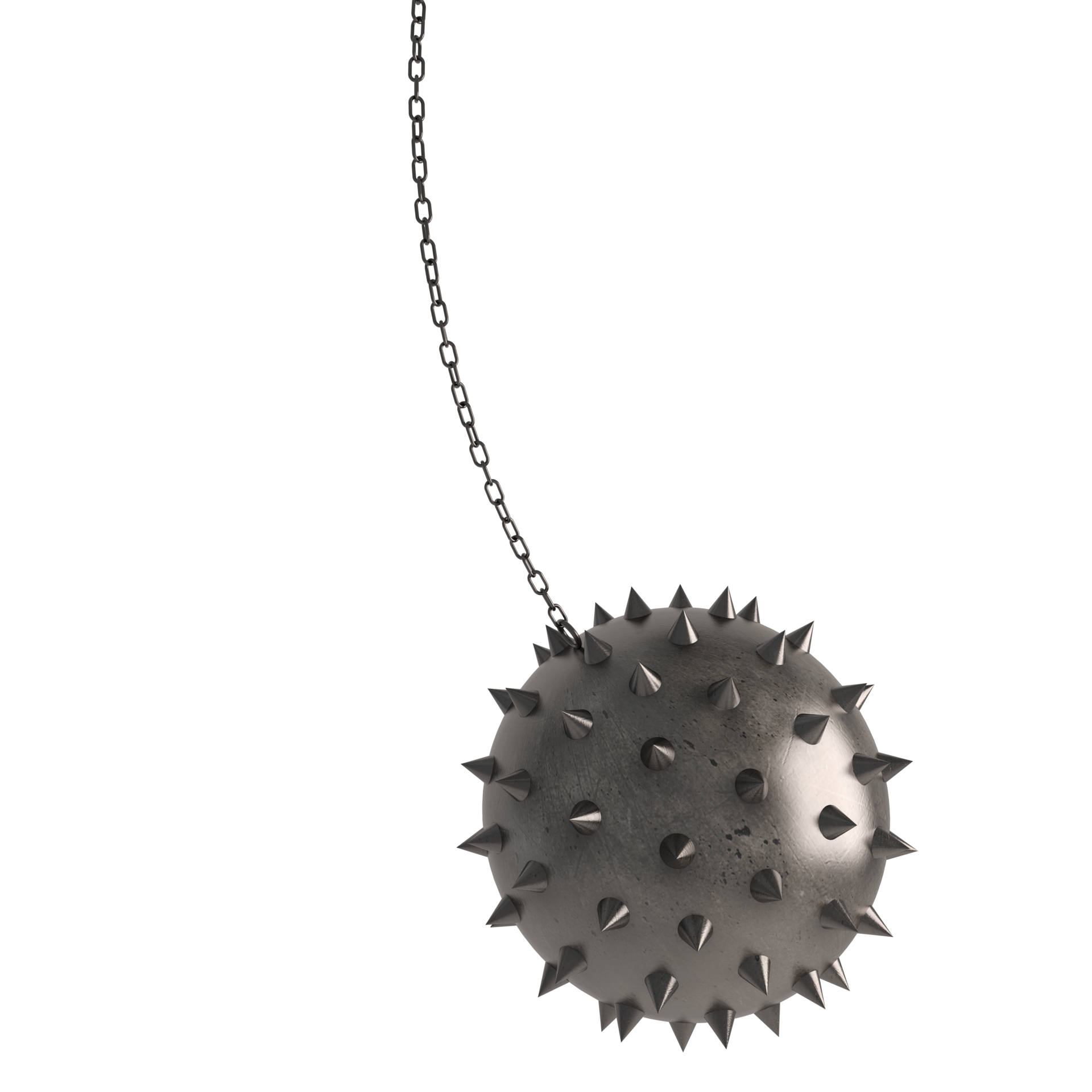 Iron ball with spikes. Concept of danger and obstacle. 3d rendering