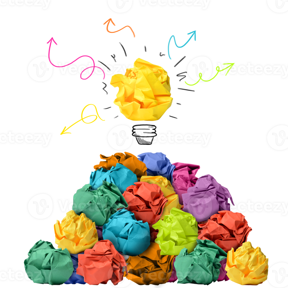 Crumpled paper acts like a lightbulb with a creative new idea png