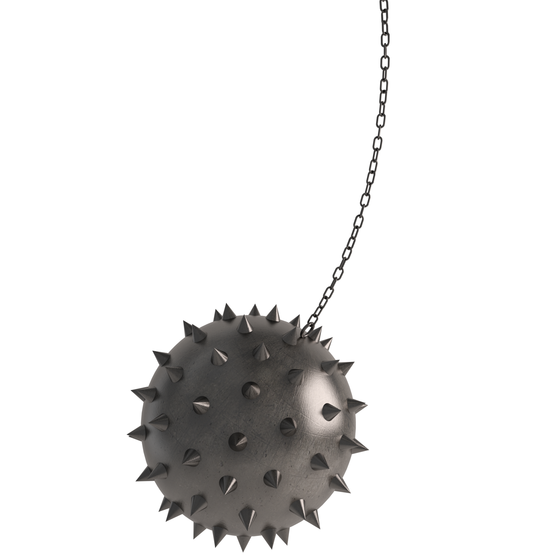 Iron ball with spikes. Concept of danger and obstacle. 3d rendering
