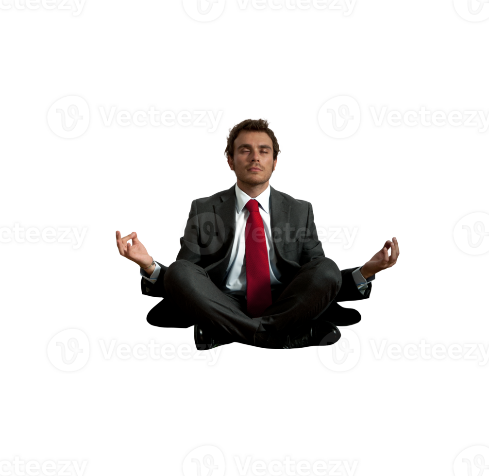businessman does yoga exercise to relax himself png