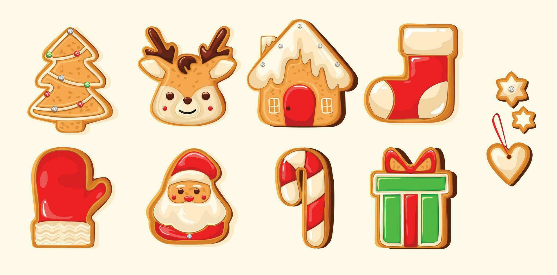 conjunto de linda pan de jengibre galletas para Navidad. Navidad pasteles galletas. aislado terminado blanco antecedentes. vector ilustración.