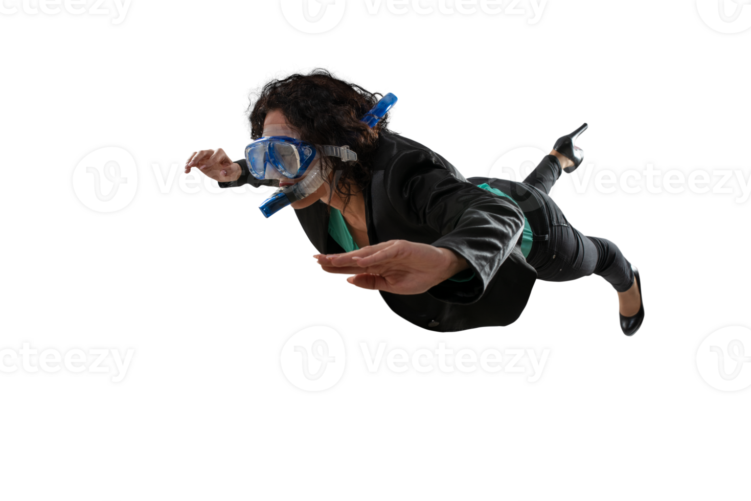 businesswoman with mask swims underwater png
