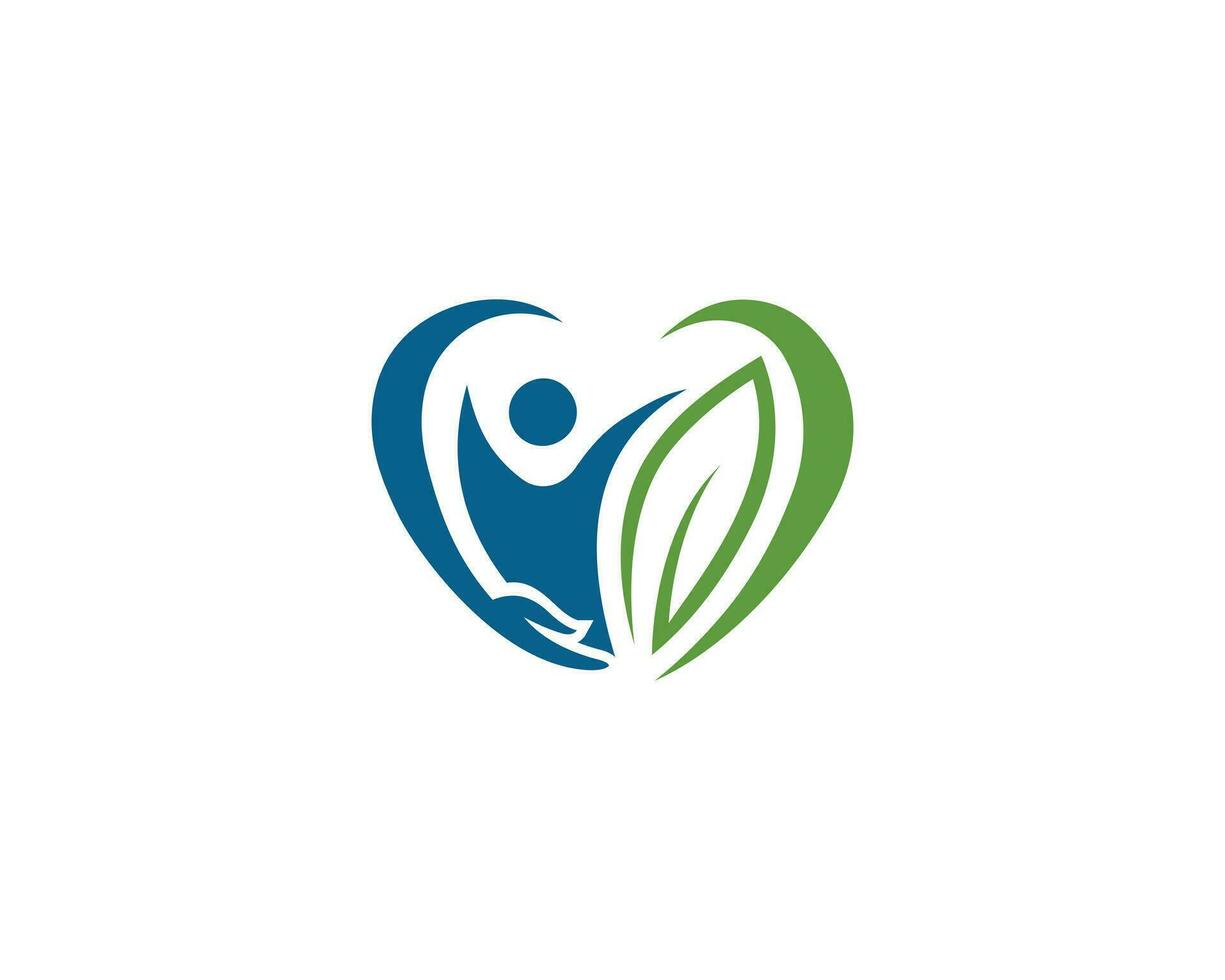 Leaf heart with people Hand care logo template vector. vector