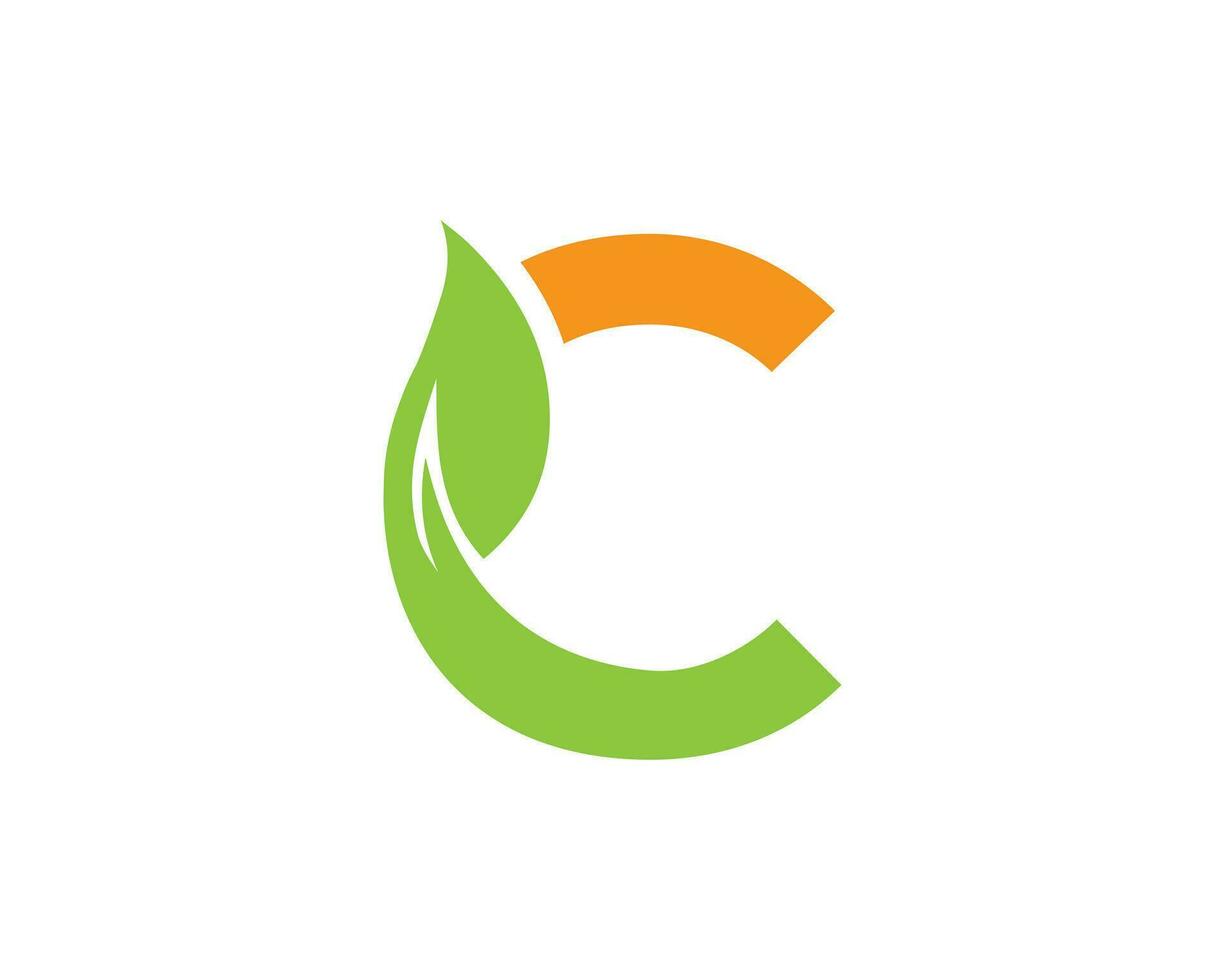 Letter C Logo Design Abstract Green Leaf Symbol Vector Concept.