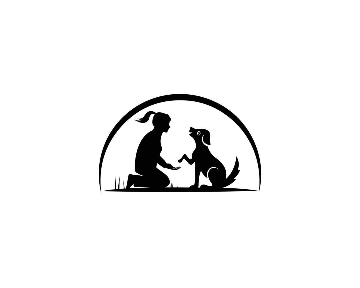 Modern pet and its master silhouette icon logo vector template.