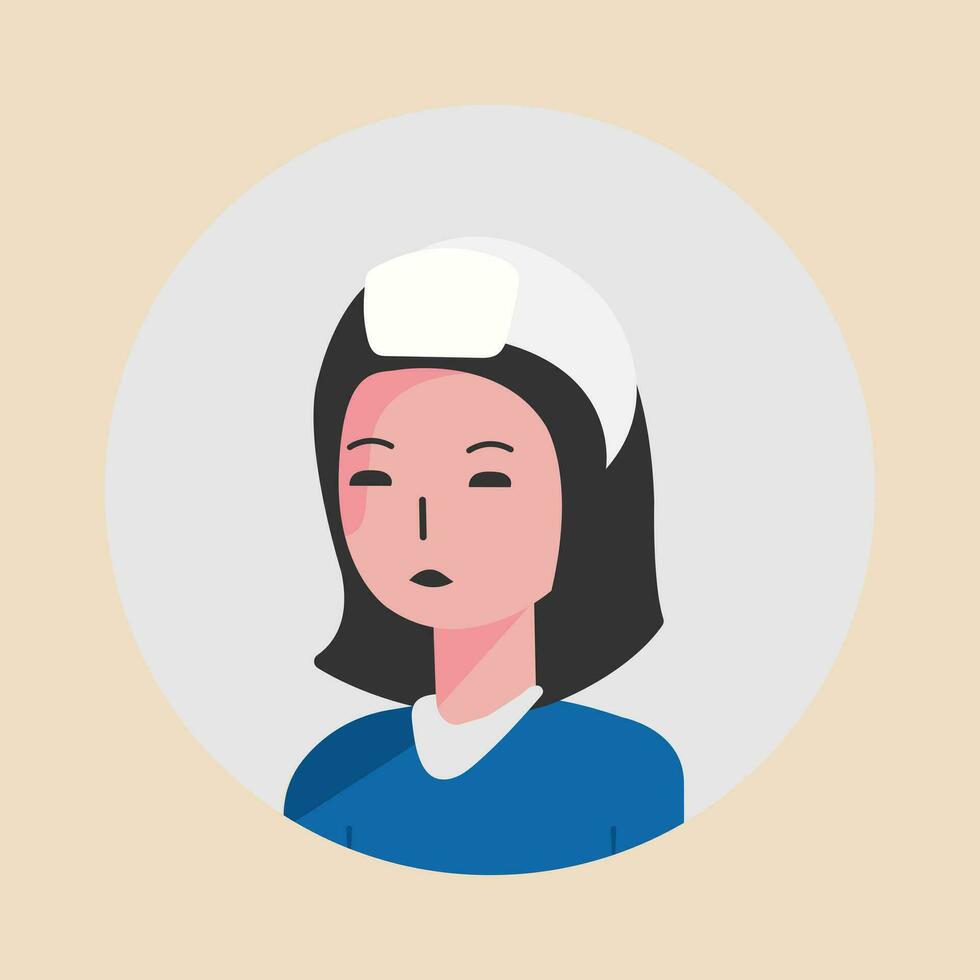 A tired Nurse. A bored nurse cartoon character  feeling boring.vector illustration.Portrait of a nurse.Unhappy nurse. Vector illustration.